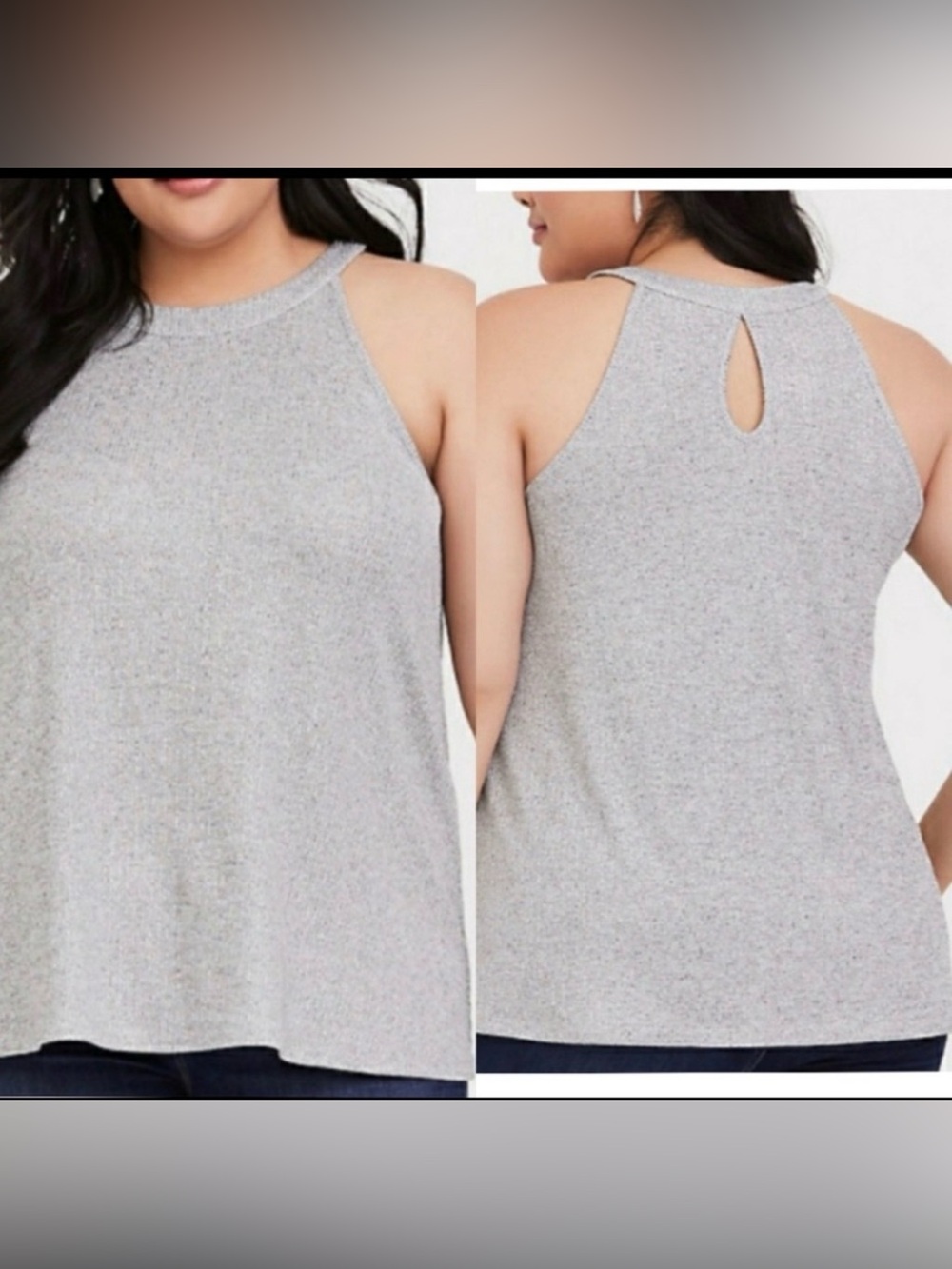 Torrid Tank Top Womens 00 10 Goddess Swing High Neck Swing Blouse Gray Ribbed